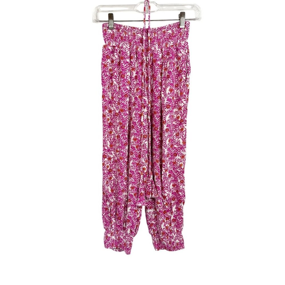Anthropologie Pink Floral Harem Cropped Pull On Pants Joggers Boho - Size XS